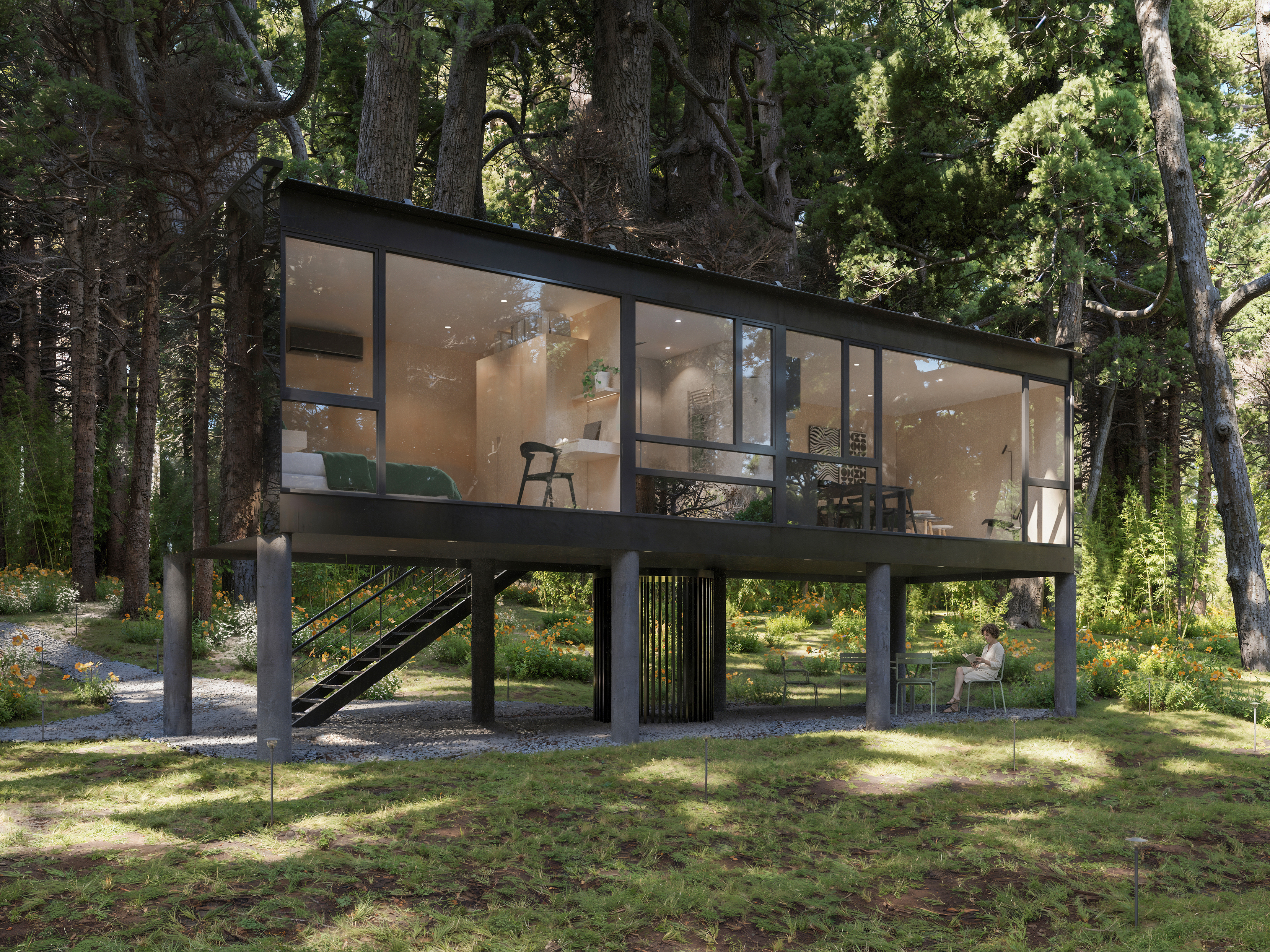 Casa del Árbol elevada sobre el bosque